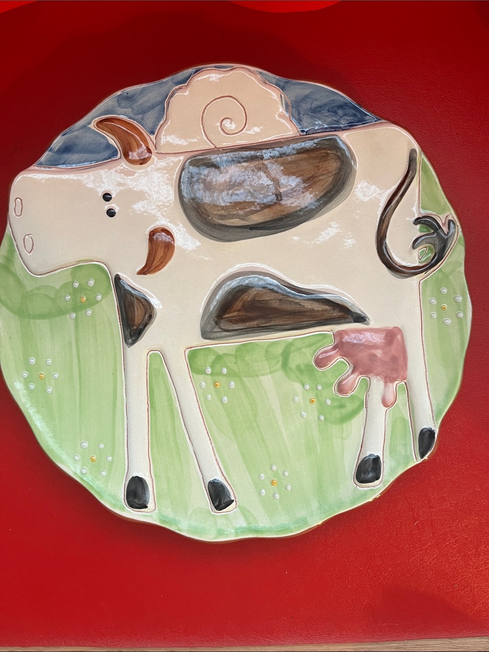 Molde Pottery Cow Plate 3D Hand Painted Folk Art Farm Portugal.Ceramic 10”D